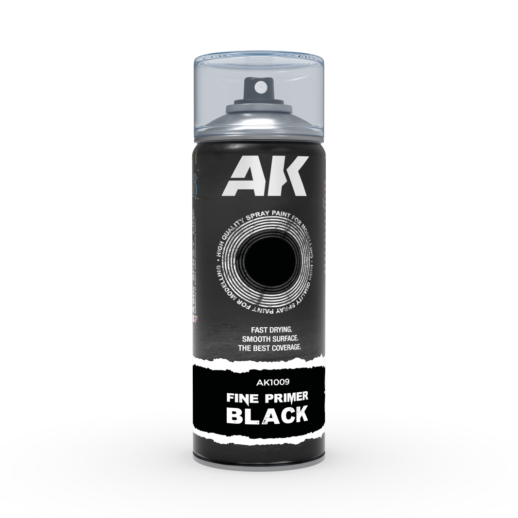 Bombe de sous couche : AK Fine Primer Black - Spray 400ml (Includes 2 nozzles)