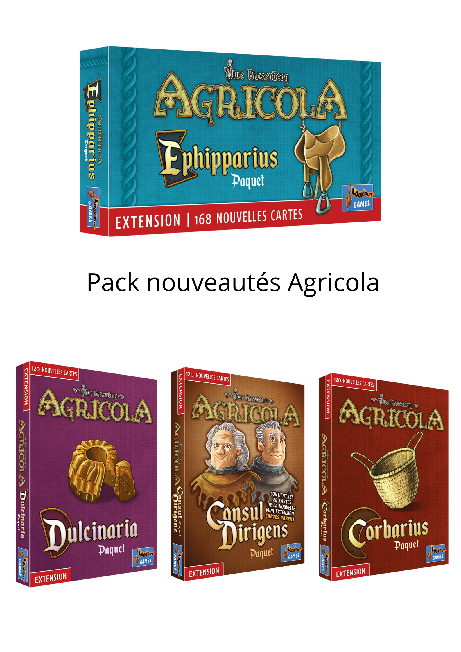 Pack nouveautés Agricola : Ephipparius deck/Dulcinaria deck/Consul Dirigens/Corbarius deck