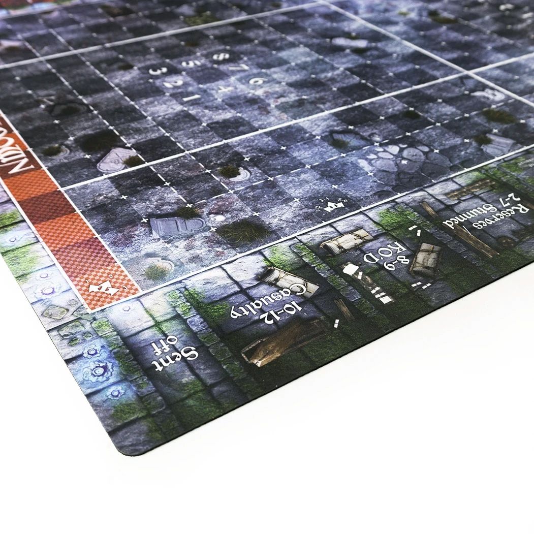 Blood Bowl 7 saison – Graveyard pitch Mat 35.5″ x 27.5″ / 90cm x 70cm – rubber pitch with dugouts and tables compatible