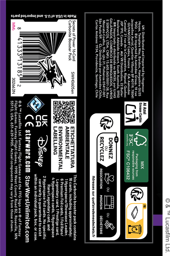 Star Wars Unlimited : Secrets du Pouvoir booster Carbonite à l'unité en Anglais