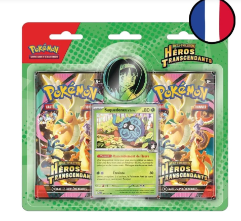 Pokémon Q126 : Pack 2 boosters Méga Evolution Héros Transcendants Saquedeneu (limité à 1 seul exemplaire par client)(EN STOCK)