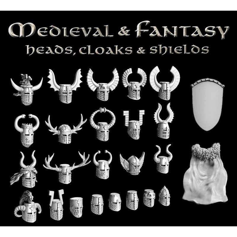 Victrix Miniatures 28mm Médiéval - Medieval & Fantasy Heads, Cloaks & Shields