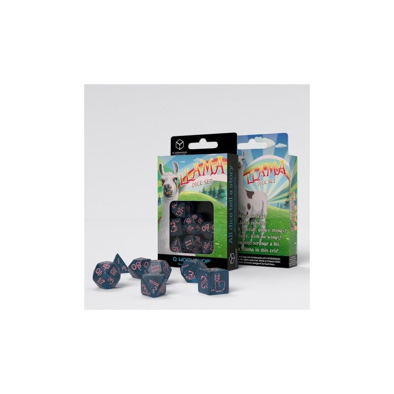 Set de Dés Lama Scintillant - Pailleté Bleu Foncé & Rose (7)