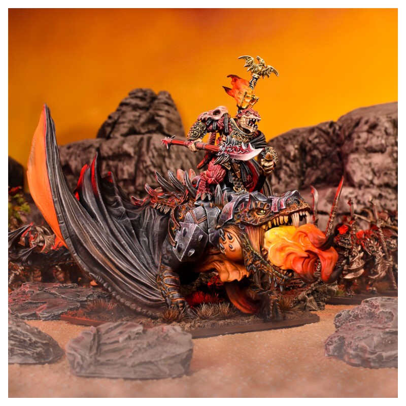 Kings of War Salamandres - SEIGNEUR DE CLAN SUR DRAKE DE FEU