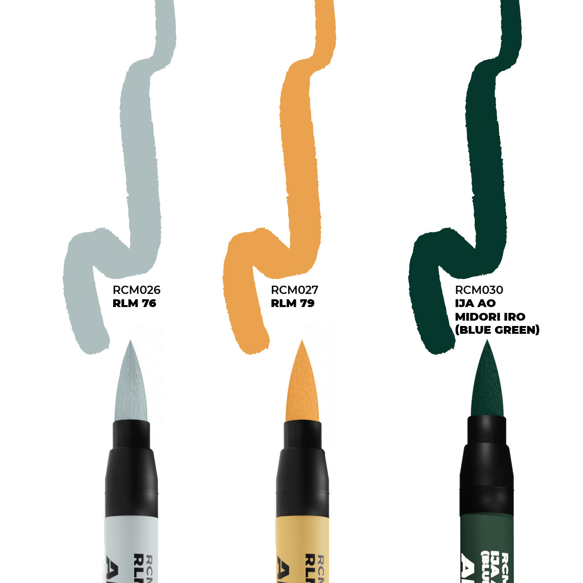 AK.Real.Colors.markers : WWII AXIS AIRCRAFT SQUIGGLE CAMOUFLAGE COLORS - SET 3 REAL COLORS MARKERS