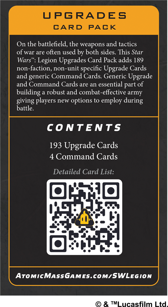 Star wars Légion :Command & Training Upgrade (Card Pack) en Francais