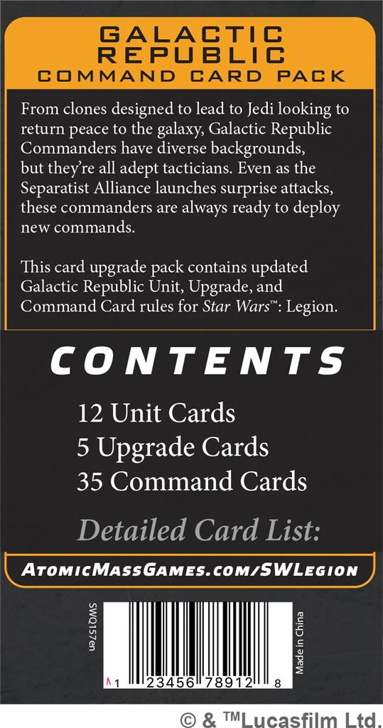 Star wars Légion : Galactic Republic Command (Card Pack) en Francais
