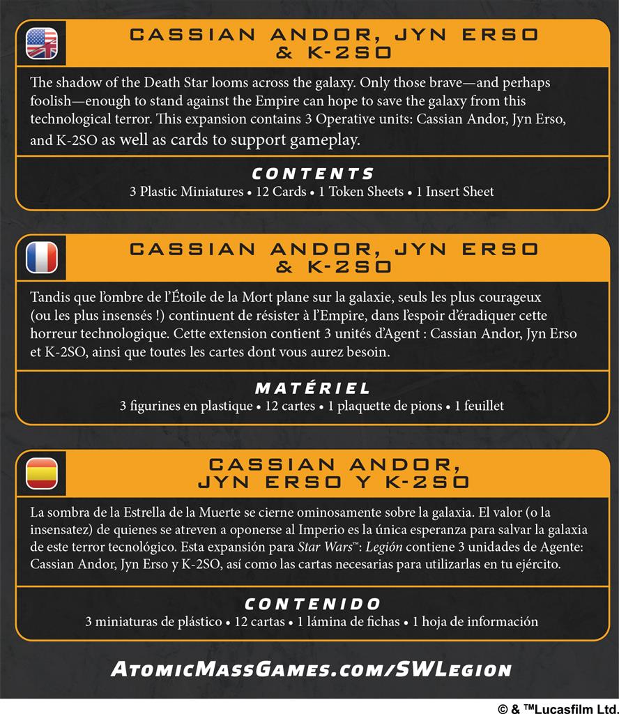 Star wars legion : Cassian Andor, Jyn Erso & K-2SO