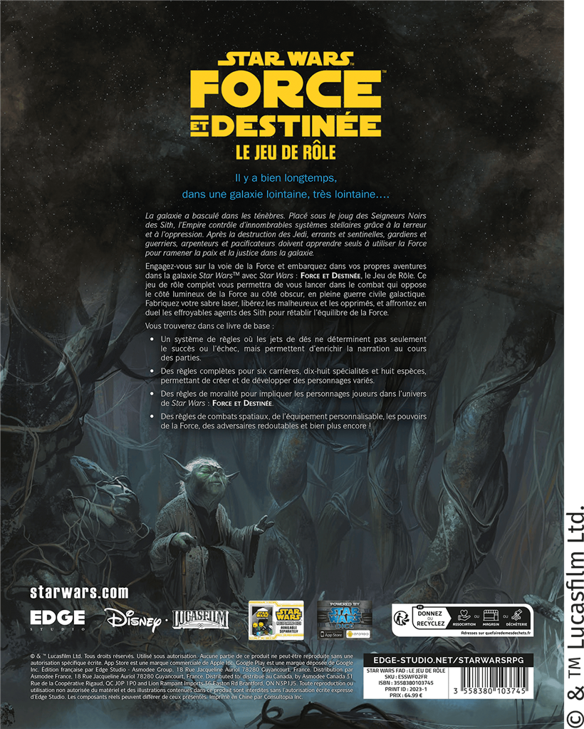 Star Wars : Force et Destinée Le Jeu de Rôle (LIVRAISON GRATUITE)